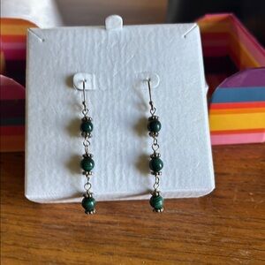 Gem insider three stone .925 SS shepherds hook malachite earrings